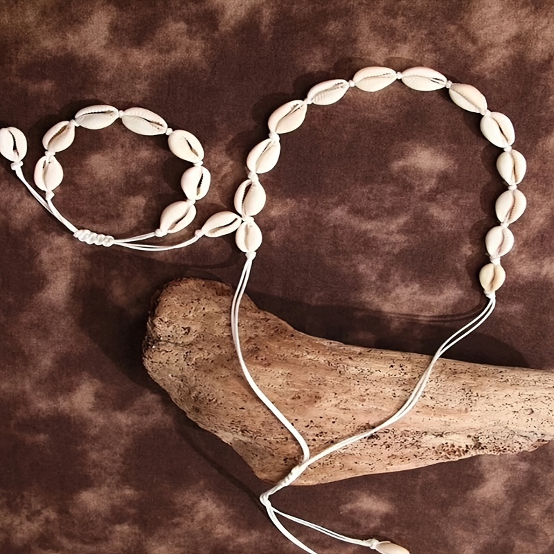 Women's Shell Choker Necklace & Bracelet Set, Nautical Style